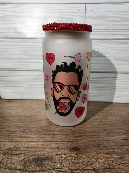 Bad bunny Valentines Day Glass Cup - Image #1