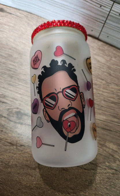 Bad bunny Valentines Day Glass Cup - Image #3